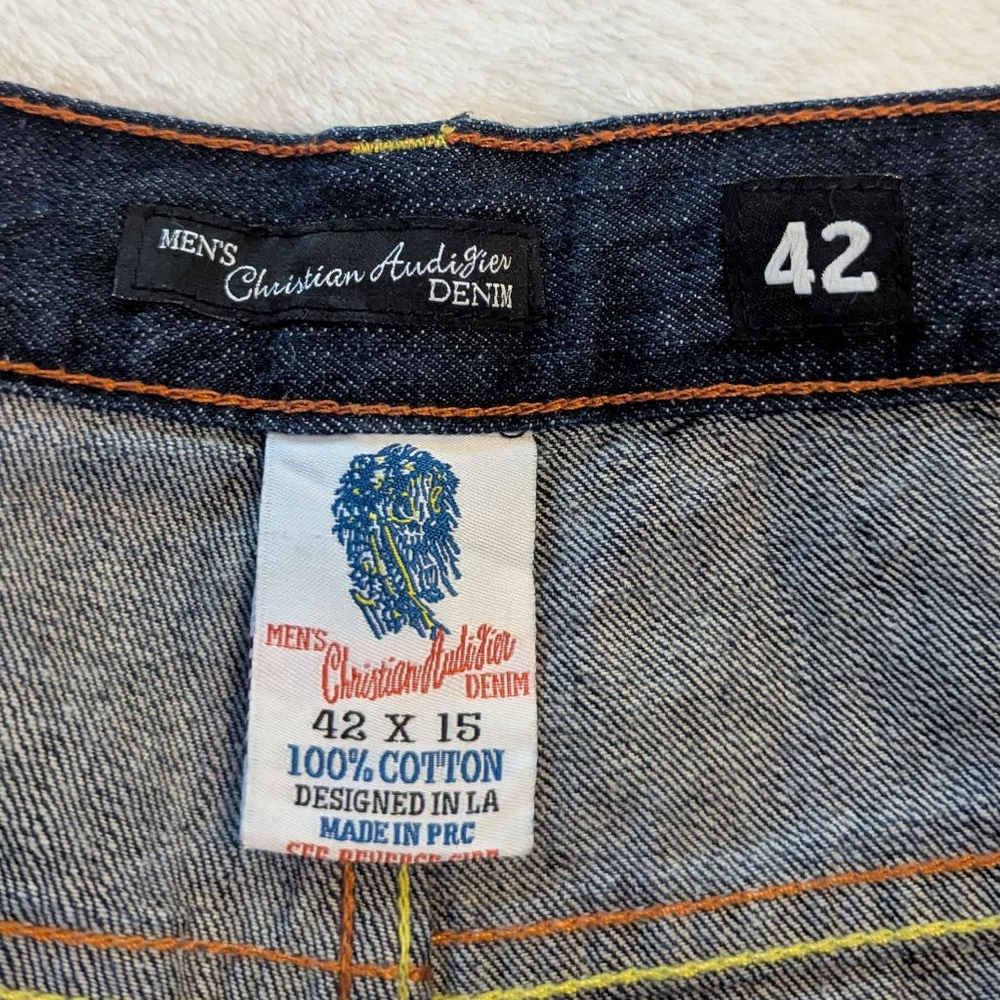 Christian Audigier Ed Hardy Vintage Embroidered Flame Skull Denim Shorts - 42×15 - Picture 4 of 15